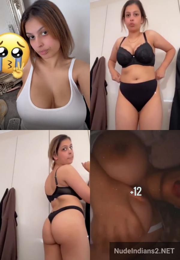 muslim delhi wife big boobs cleavage nude photos in black bra panty exposed - 19